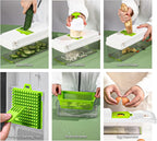 Vegetable Chopper Cutter Slicer Multifunctional 14-in-1 Food Veggie Salad Onion Chopper Cutter Dicer with Container, 8 Interchangable Blades, Hand Protector, Drain Strainer, Peeler, Brush