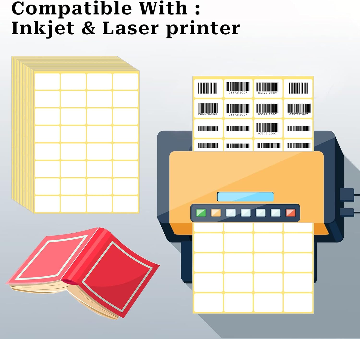 480 Pcs White Blank Labels Self Adhesive Library Book Spine Labels 1" x 1.5" Mailing Address Label Stickers Small Barcode Labels for Laser/Ink Jet Printers