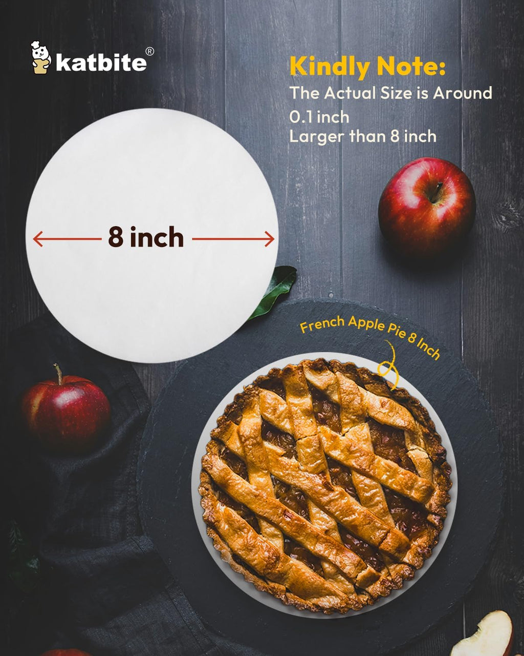 Katbite 8 Inch 400Pcs Parchment Paper Rounds, Round Parchment Paper Cake Baking, Freezing, Patty Separating, Tortilla Wrapping(2 Pack of 200Pcs)