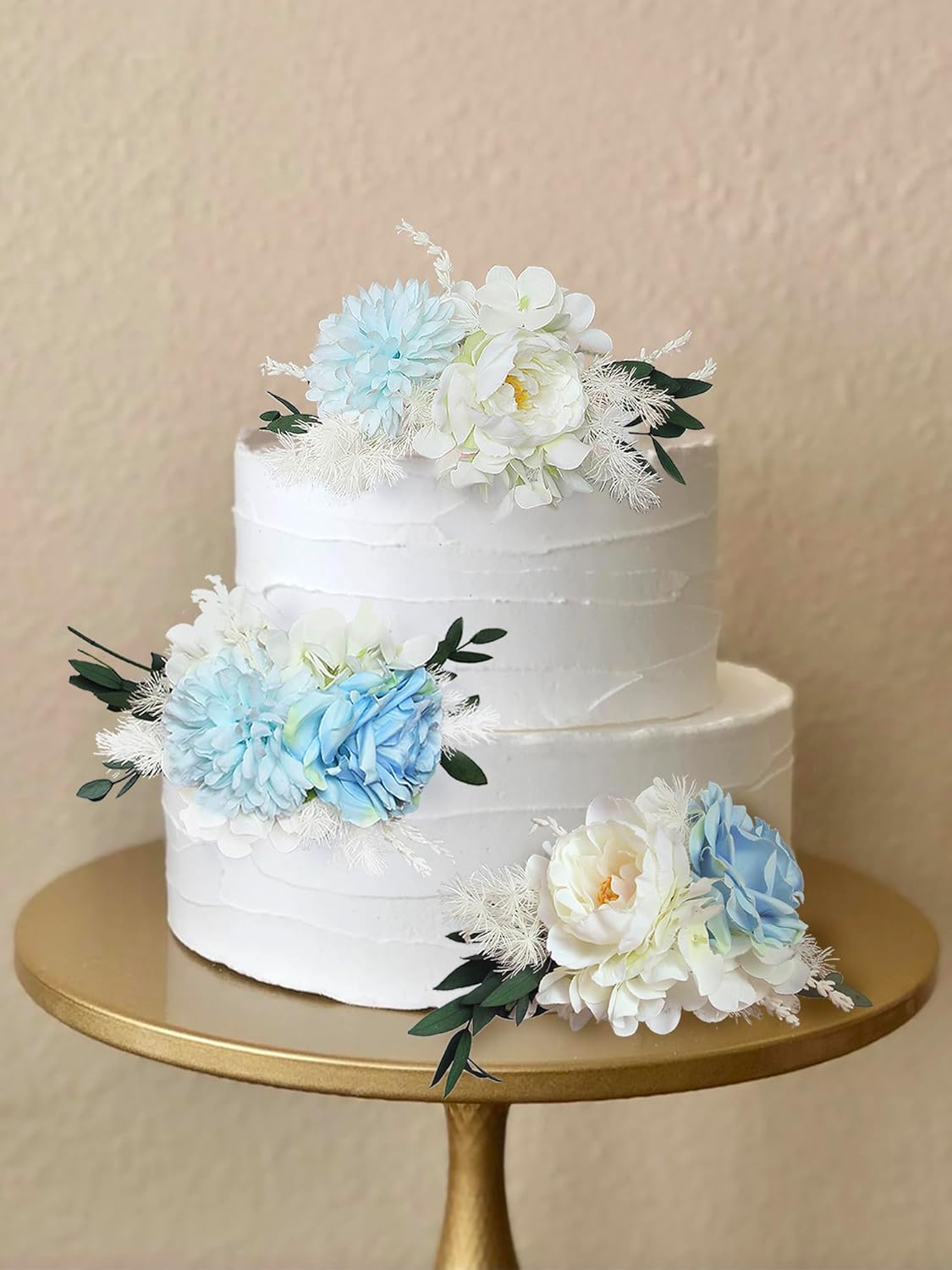 Rinlong 3Pcs Pre-made Baby Blue Cake Decorating Flowers Cake Toppers Cake Decorations Wedding Decor Birthday Bridal Shower Cake Topper