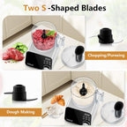 COOKLEE Food Processor, 600 Watts, 6 Functions Electric Food Chopper for Chopping, Mincing, Dicing, Shredding, Slicing, Purees & Dough with 12cup Processor Bowl, Food Chute & Pusher, Silver