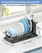 Small Dish Drying Rack in Sink, Expandable Dish Drainer Over Sink with Silicone Drying Tray, Compact Dish Rack for Kitchen Counter with Utensil Holder, Drying Rack Organize Small Space, Black