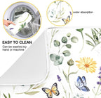 Wildflowers Butterflies Botanical Leaves Dish Drying Mat for Kitchen Counter Absorbent Microfiber Drying Pad, Medium 16x18 in, Reversible Drainer Mats