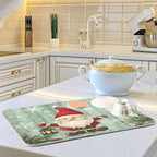 Christmas Gnome with Lantern Dish Drying Mat for Kitchen Counter Absorbent Microfiber Drying Pad, Large 18x24 in, Reversible Drainer Mats