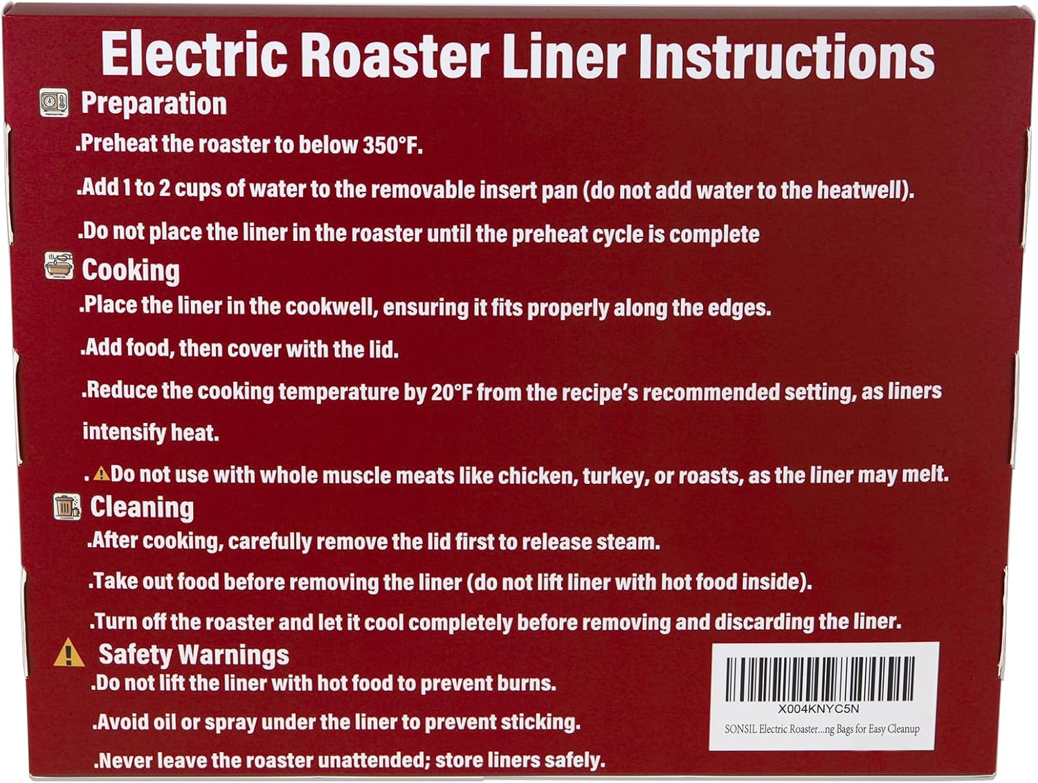 Electric Roaster Liners 34x18 Inch, 20 Pack Disposable Roaster Liners Fits 16-22 Qt Roasters, Heat-Resistant Roasting Oven Cooking Bags for Easy Cleanup