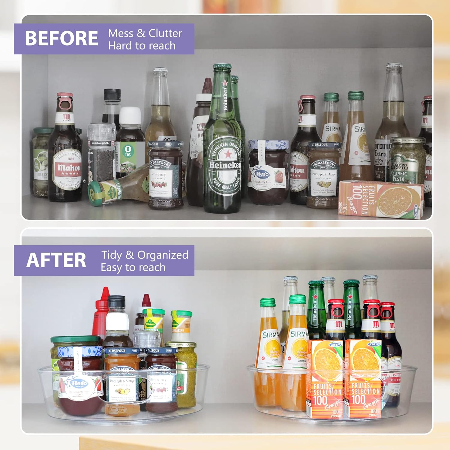 GUZON 4 Pack Lazy Susan Organizer for Cabinet, Upgraded 11.5" Clear Lazy Susan Turntable with Handles and Raised Edge, Rotating Spice Storage for Kitchen, Pantry, Refrigerator, Bathroom, Table