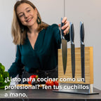Coninx Magnetic Knife Holder with display stand, Double Sided Strong Magnetic Knife block for Kitchen counter top, Universal empty storage Organizer Block (Bamboo Wood)