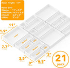 SpaceAid 21-Piece Bamboo Drawer Organizer Storage Boxes Set, Wood Tray Junk Drawer Organizers Multi-Use Divider Bins for Kitchen, Bathroom, Office Desk and Makeup Organization (21 Pack, White)