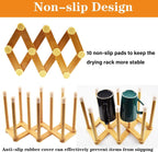 Bamboo Retractable Bottle Drying Rack Cup Dish Drying Racks,Sports Water Bottle and Mug Drainer Stand, Plastic Bag Dryer Rack and Multifunctional Drying Rack for Kitchen Countertop