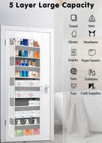 1 Pack Over The Door Storage Organizer with 5 Pockets 10 Mesh Side Pockets, 44 lbs Weight Capacity Door Hanging Organizers and Storage for Bedroom,Bathroom,Nursery,Pantry,Dorm(Light Gray)