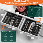 Bamboo Drawer Organizer, Extra Large Silverware Organizer for Kitchen Drawer, Stackable Utensil Organizer, 2 Pcs Toilet Tank Topper Tray, Wooden Toilet Paper Basket (Black, 17 X 6 X 2 Inch)