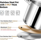 P&P CHEF 10 Quarts Cooking Stock Pot with Lid, Stainless Steel Stockpot Induction Pot for Soup, Tri-Ply Bottom & Clear Glass Lid & Double Handle, Dishwasher Safe