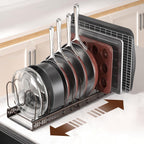 ORDORA Pots and Pans Organizer under Cabinet with Pan Holder: Expandable 11.8"-22.8" Kitchen Cabinet Organizer Rack, 12 Adjustable Dividers Storage for Cookie Sheets, Cutting Boards & Lid, Bronze