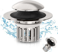 Universal 4 in 1 Bathroom Sink Drain Strainer with Removable Filter Basket, Pop Up Pure Copper Bathroom Sink Stopper, Anti-Clogging Bathroom Drain Stopper Sink Plug (Brushed Nickel)
