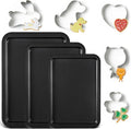 HONGBAKE Baking Sheet with Cookie Cutters, Jelly Roll/Quarter Baking Pan Set for Oven, 8 Pack Nonstick Bakeware Sets with Wider Grips, Premium, Dishwasher Safe - Dark Grey