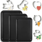 HONGBAKE Baking Sheet with Cookie Cutters, Jelly Roll/Quarter Baking Pan Set for Oven, 8 Pack Nonstick Bakeware Sets with Wider Grips, Premium, Dishwasher Safe - Dark Grey