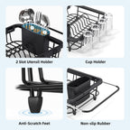 Over the Sink Dish Drying Rack,In Sink Dish Drying Racks,Expandable Dish Rack Over Sink Counter,Adjustable Dish Drainer for Inside Sink with Utensil Holder, Stainless Steel Dish Strainer Medium Size
