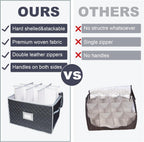 VERONLY Wine Glass Storage Box with Dividers Holds 24 Stemware Storage Cases or China Crystal Glassware Containers with Handles and Lable Window (15.5" x 12.5"x10")-Set of 2 Grey