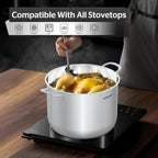 SUNHOUSE Stainless Steel Stock Pot – 12.6 Quart Heavy-Duty Induction Cooking Pot with Glass Lid for Pasta, Soup, Spaghetti – Thick-Bottom Large Stockpot for Boiling, Simmering, Canning