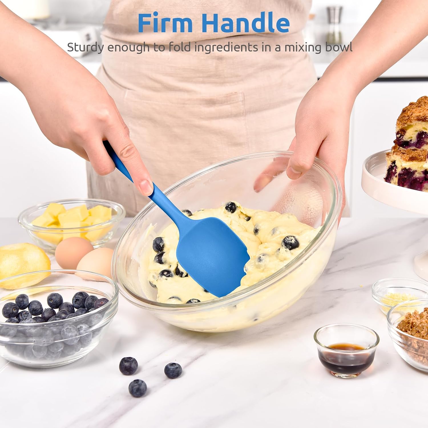 Heat Resistant Silicone Spoon Spatula: U-Taste 600ºF High Heat Flexible 11.38in Silicon Mixing Stirring Cooking Scraping Baking Bowl Scraper Seamless Spreader for Kitchen Nonstick Cookware (Lake Blue)