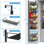 12.3" W Narrow Over the Door Pantry Organizer, 8-Tier Over the Door Organizer with Adjustable Basket, Pantry Door Organization for Pantry Kitchen Storage Room Spice Rack, Black
