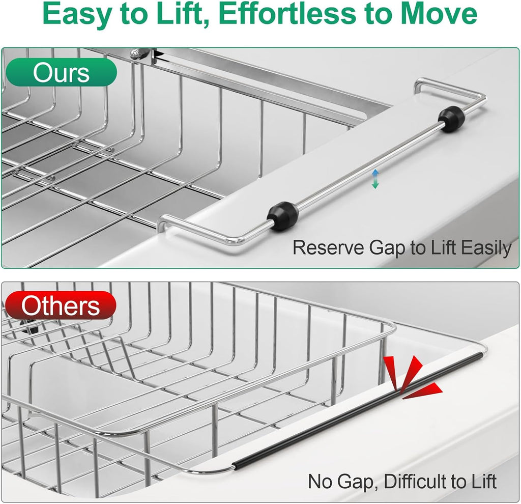GSlife Expandable in Sink Dish Drying Rack - Stainless Steel Capacity Adjustable Over The Sink Dish Rack, Dish Drainer for Kitchen Sink Counter with Utensil Holder, 13.4"-20.5" L x 12.8" W, Silver