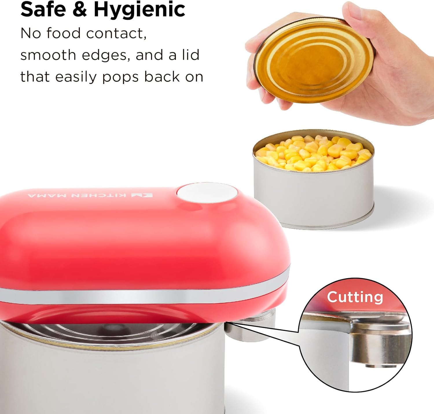 Kitchen Mama Mini Plus Rechargeable Electric Can Opener: USB-C Charging, Hands-Free, Auto Stop, Compact, Cordless, Smooth Edge - Perfect for Seniors with Arthritis, Home, and Travel (Red)