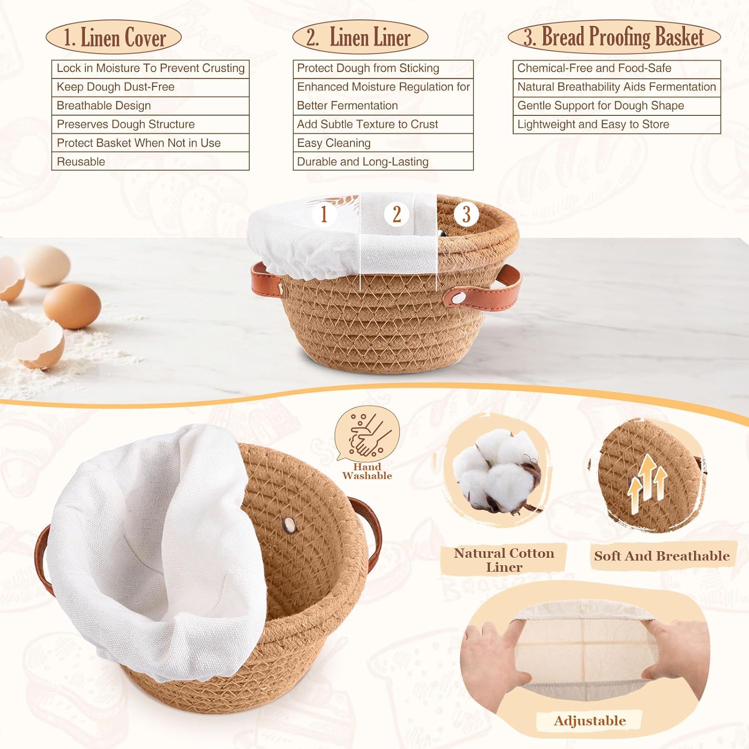 Bread Proofing Basket, 5 Inch Mini Bread Basket Set of 6, Sourdough Bread Baking Supplies, Sourdough Starter Kit, Sour Dough Starter Kits, Baking Gifts for Women, Sourdough Proofing Basket