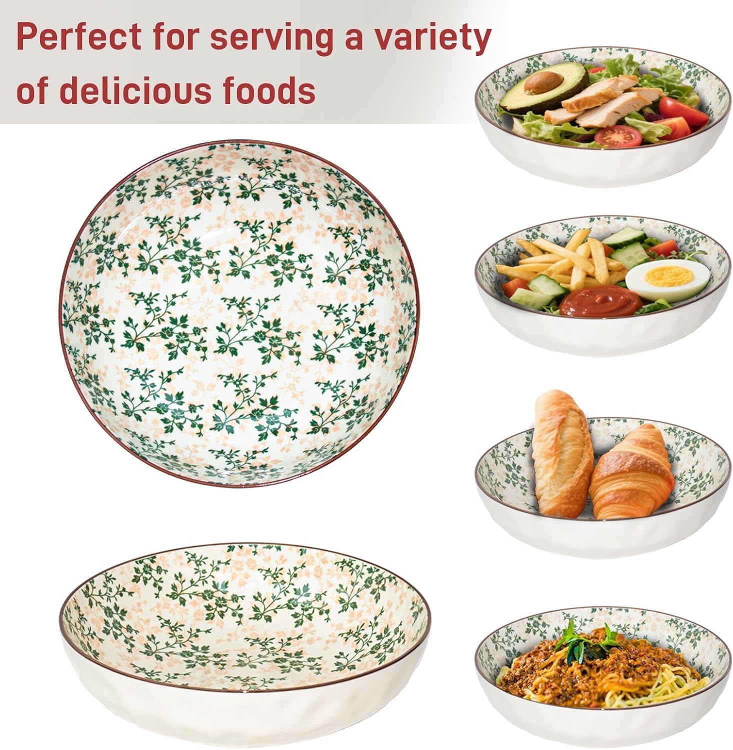 75 Oz Serving Bowls,2 Pack Bohemian Style Large Porcelain Dishes for Entertaining Parties,Big Bowls for Eating Soup, Salad, Pasta, Fruit, Chips, 10.3 Inch Diameter (blue Beige)
