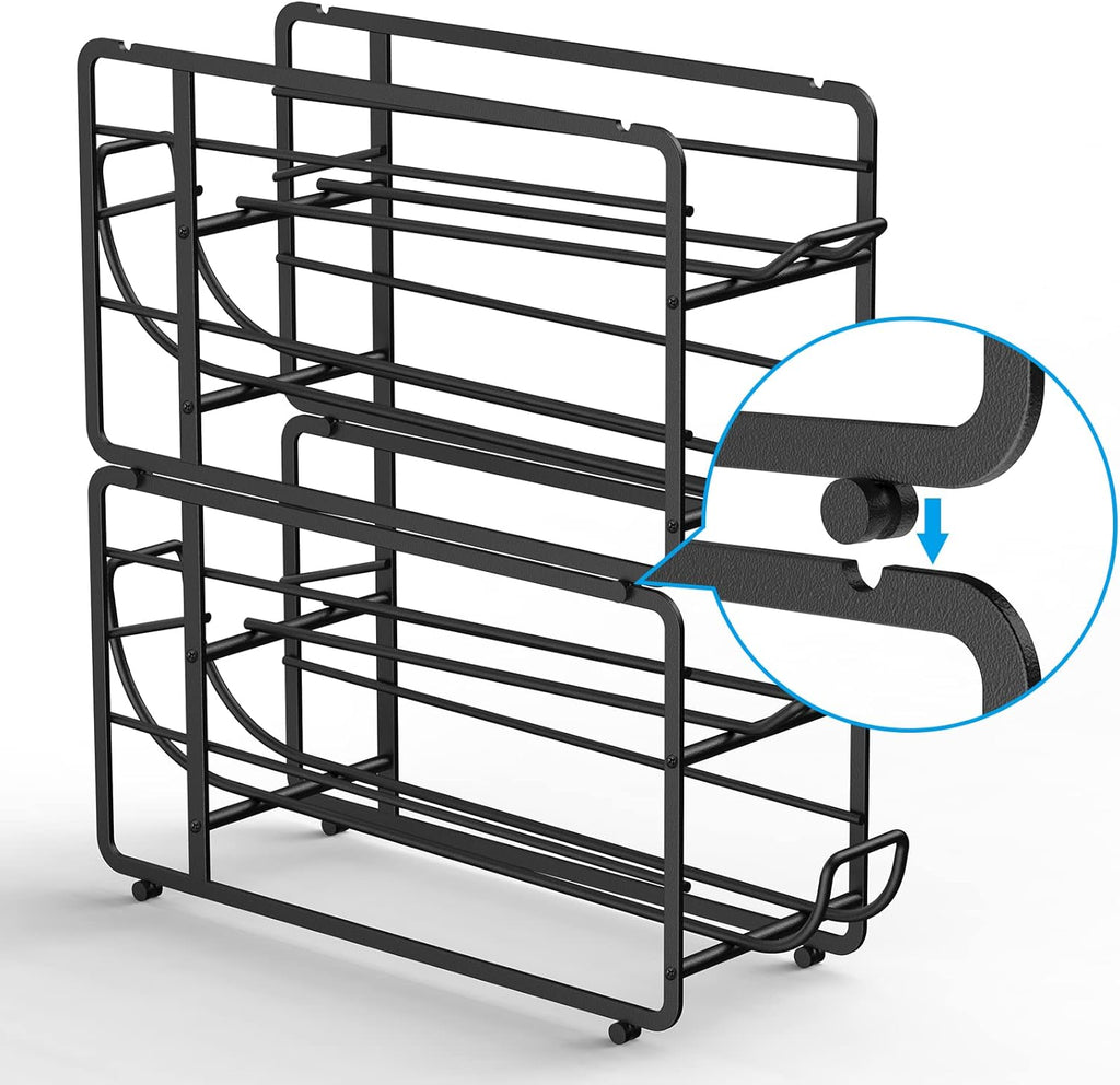Soda Can Organizer Storage Rack, 2 Pack Stackable Beverage Soda Can Dispenser Organizer Holder for Refrigerator, Cabinet, Pantry (Black)