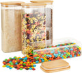 64oz Rectangle Airtight Glass Storage Containers with Bamboo Lids (Set of 4), Square Food Storage Jar, Pantry Organizers for Cereal, Flour, Pasta and Coffee beans (‎with Black Lable)