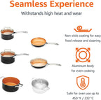 Amazon Basics Ceramic Nonstick Pots and Pans Cookware Set, Dishwasher & Oven Safe, Even Heating, 10-Piece Set, Copper Color