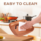 Non-Stick Copper Square Frying Pan, 12" Chef Skillet with Ceramic Coating, Oven Dishwasher Safe, PFOA-Free, Home Use for All Stoves