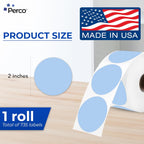 Perco Blue 2-Inch Perforated Circle Dot Thermal Sticker Labels — 735 Stickers/Roll, Direct Thermal Printer Compatible—with Permanent Adhesive for Organizing, Color Coding, Bin Labeling—Made in USA