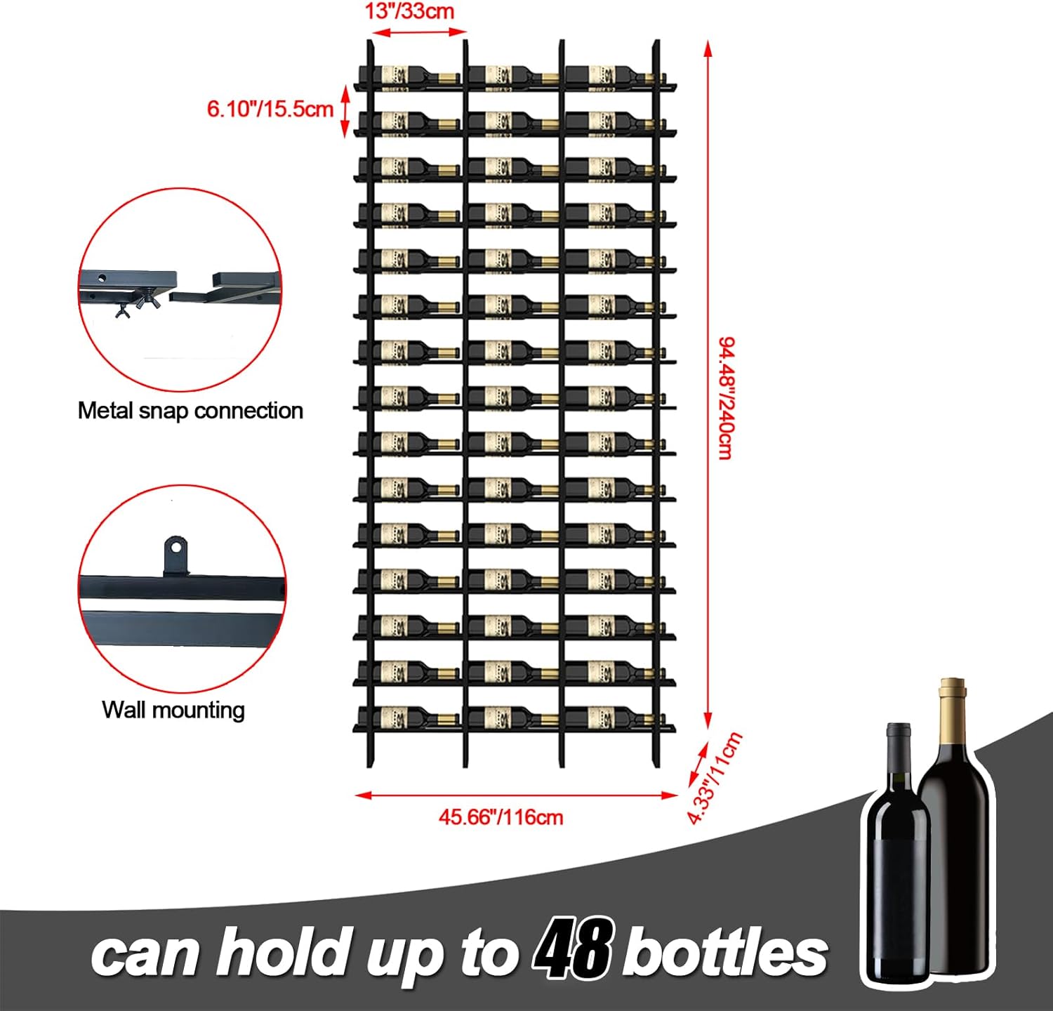 Wine Rack Freestanding Floor, 16 Tier 16 Bottle Capacity Display Holder, Industrial Wine Bottle Storage Shelves, for Any Bar, Wine Cellar, Kitchen, Dining Room (Gold, 1 Column)