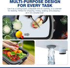 2-Pack XL Collapsible BBQ Prep Tub with Built-In Cutting Board, Lid & Strainer – Marinate, Drain & Prep – Large Food-Safe Container – Perfect for Grilling, Smoking & Outdoor Cooking (Black)