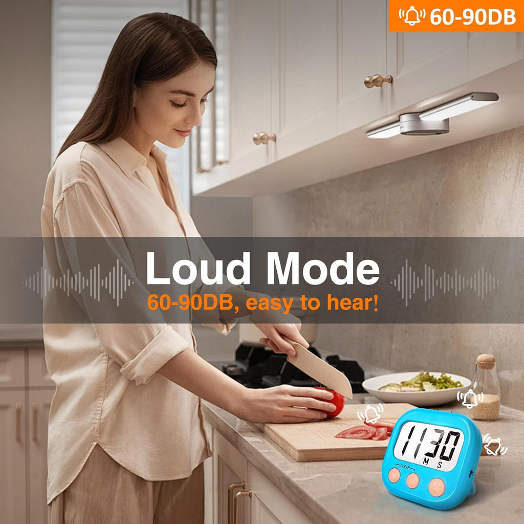 6 Pack Kitchen Timers Loud Ring Digital Timers for Cooking Magnetic Blue