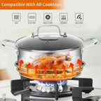 DELARLO Tri-Ply Stainless Steel Stock Pot, 5QT Non Stick Pots, Induction Ready, Cooking Pots with Lids, Stockpot 600℉ Oven Safe, 18/8 Food Grade Cookware, Soup Pot, Energy Saving, Lids 350℉