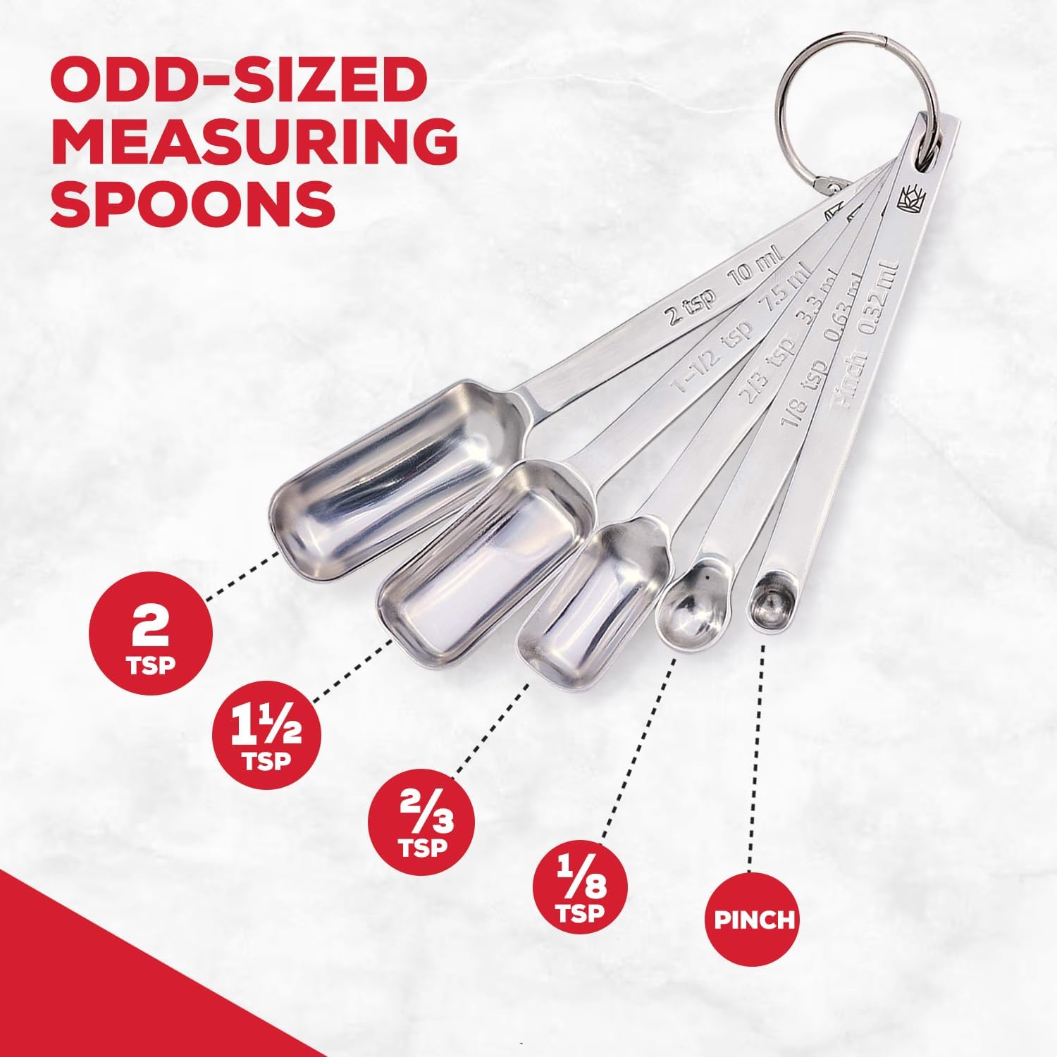 King Arthur Baking Company Odd-Sized Measuring Spoons, 18/8 Stainless Steel, 5-Piece Set
