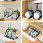 TEAMOLA Adjustable Bakeware Organizer Rack - 1pc Black Heavy-Duty Metal Cutting Board Rack for Cutting Boards & Cookware, Holds Utensils Up to 9.84" Wide (Space-Saving Holder Fits Narrow Countertops)