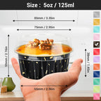 EUSOAR Foil Ramekins with Lids, Black 60Packs 5oz Disposable Baking Cups Foil Liner Cupcake Container, Dessert Cheesecake Pan Creme Brulee Cupcake Containers for Catering Gathering Club Wedding Party