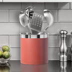 OGGI Stainless Steel Jumbo Utensil Holder - 7" Utensil Caddy, Weighted Base for Stability - Extra Large Utensil Crock and Countertop Utensil Organizer, Brick Red