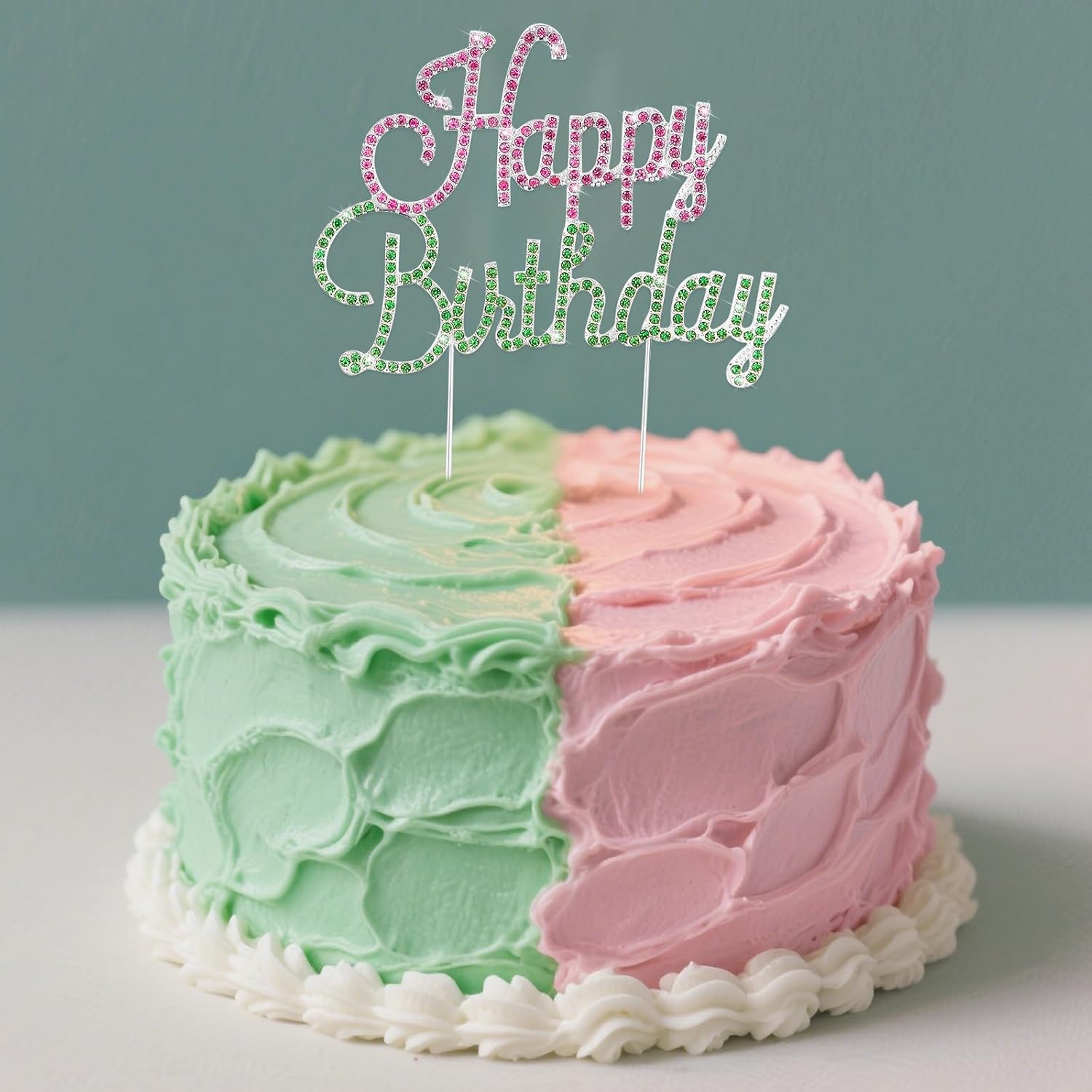 Jaciya Pink and Green Happy Birthday Cake Topper - Witch Themed Cake Decorations Green and Pink Party Supplies