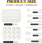 8 Pcs Silicone Muffin Pan Set, 12 Cup Regular and 24 Cup Mini Nonstick Muffin Tray with 6 Pcs Utensils, Silicone Muffin Pan for Baking with Metal Reinforced Frame BPA Free (8 Pcs, Cream)