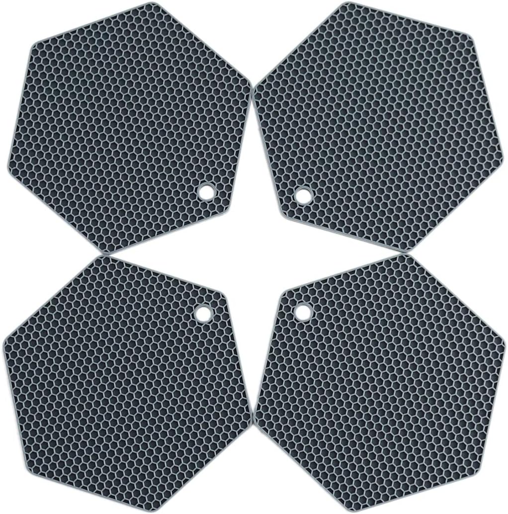 4 Packed Silicone Trivet Mats - DIY Different Size Dish Drying Mat, Hot Pot Holder for Pots & Pans, Non-Slip & Heat Resistant Kitchen Hot Pads for Countertops & Table,Grey
