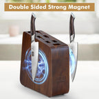 HOSHANHO Magnetic Knife Block 10 x 9 Inches, Double Sided Magnetic Knife Holder and Kitchen Knife Organizer Storage, 7 Slots Acacia Wood Universal Knife Block for Chefs