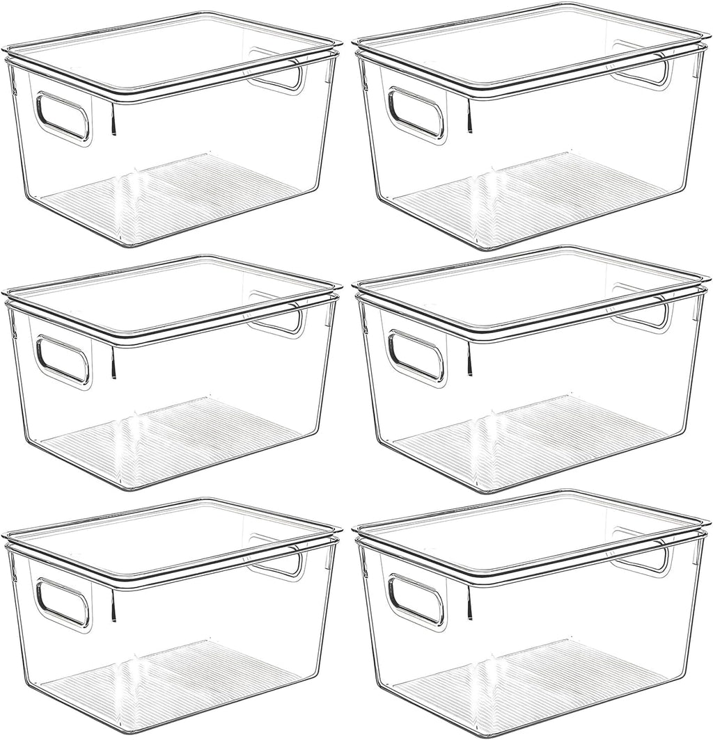 Clear Plastic Storage Bins with Lids, Perfect for Kitchen Organization or Pantry Organization and Storage, Stackable Fridge Organizer Bins, Storage Containers for Organizing, Cabinet Organizers