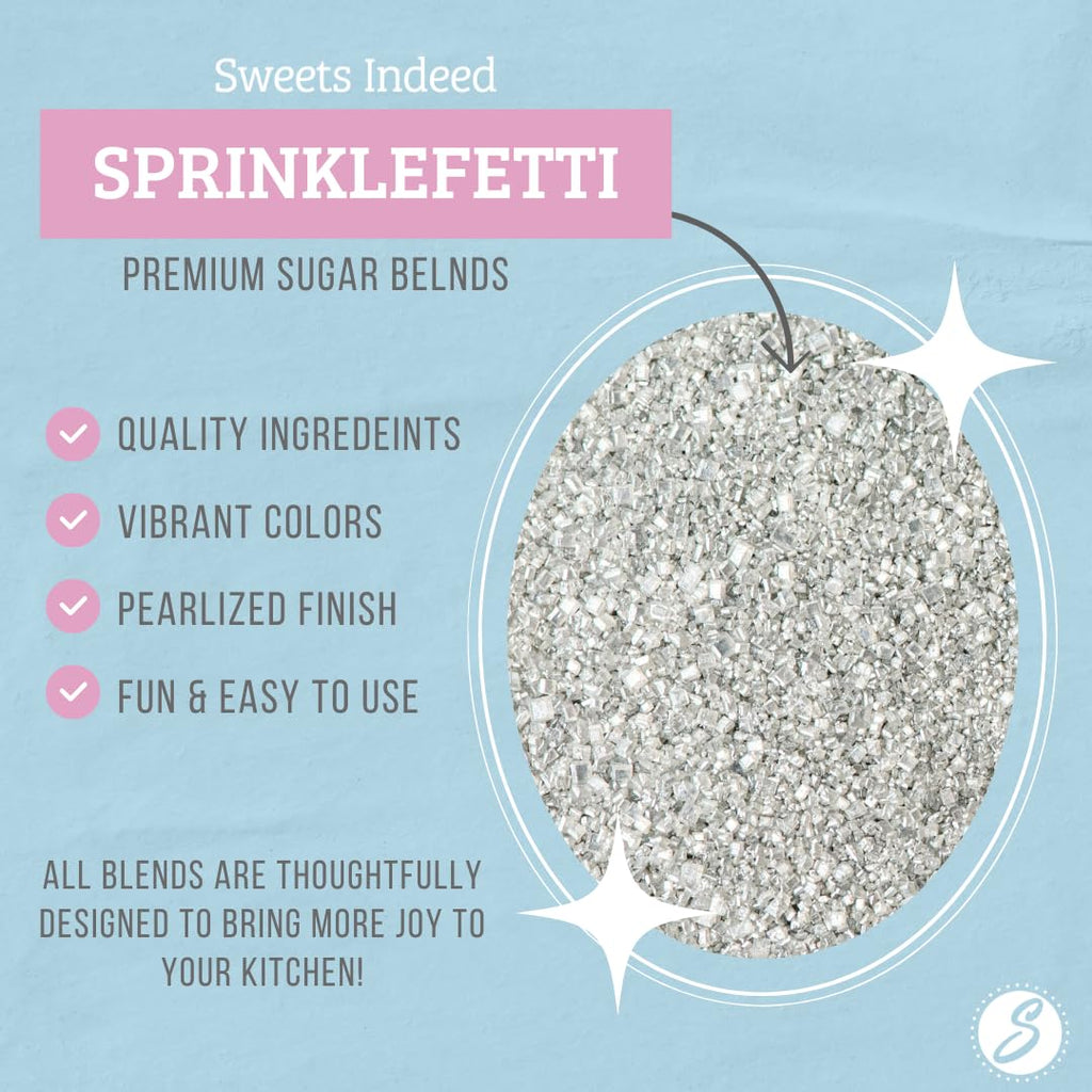 Sweets Indeed Sprinkles, Edible Sprinkle Sugar Mix, Perfect for Cake Decorations, Baking, Ice Cream, Cookies, Cupcake Topper, 5 ounces (Silver)