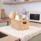 4PCS Handwoven Water Hyacinth Storage Basket Set - Natural Wicker Baskets with Handles for Bathroom, Kitchen, Pantry, Bedroom, and Living Room Organization