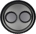 11 & 9 Inch Round Tart Pans with 2Pcs 4'' Mini Pans. Removable Bottom, Non-Stick Coating, Rugged Carbon Steel for Tart Quiche Pie Making. Gift for Christmas Thanksgiving Party Festival Family
